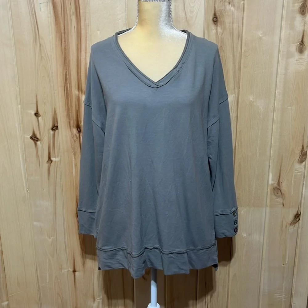 Soft Surroundings‎ Gray Oversized V-Neck Lagenlook Sweater Size XL